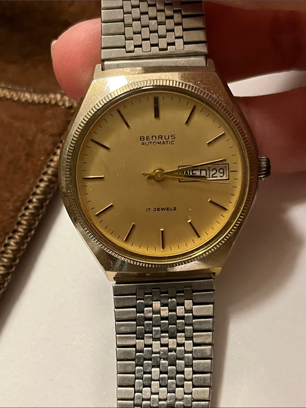 Benrus Automatic Men's Gold Dial Watch - Gold/silver stainless steel